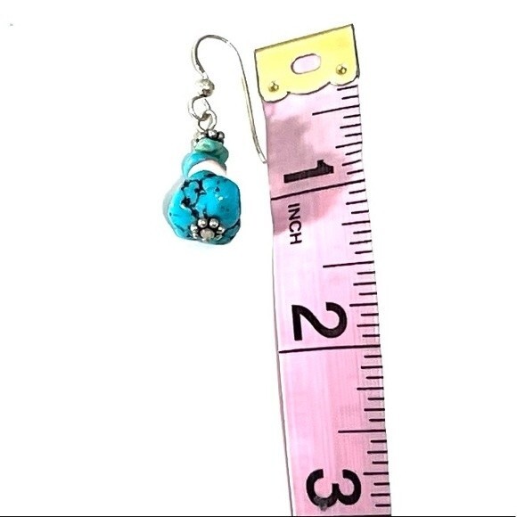 Boho Raw Stacked Turquoise Drop Earrings - Picture 7 of 8